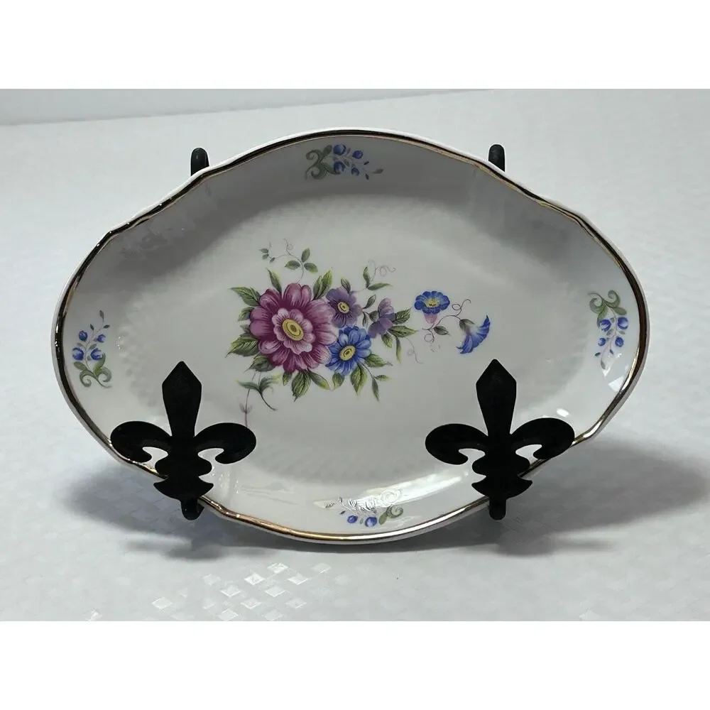 HOLLOHAZA HUNGARY Porcelain Trinket Dish Floral‎ Back stamp